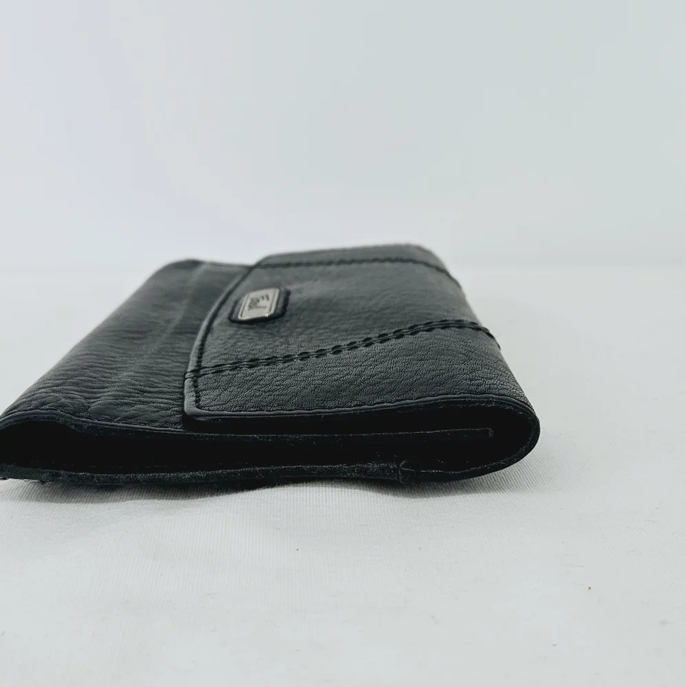 Fossil Black Leather Tri-Fold Organizer Wallet Checkbook Clutch